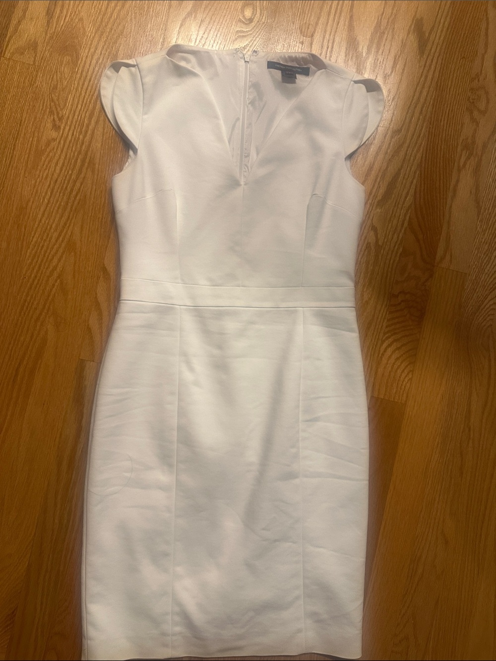 French Connection White Cap-Sleeve Midi Sheath Dress